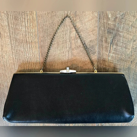 Large Vintage Black Clutch Purse Wristlet - Picture 3 of 9